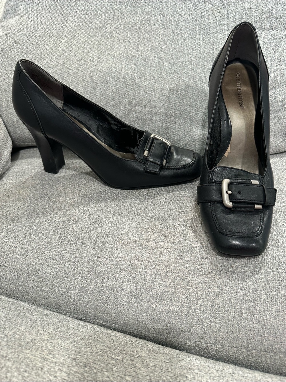 Worthington Black Buckle Mid-Heel Pumps